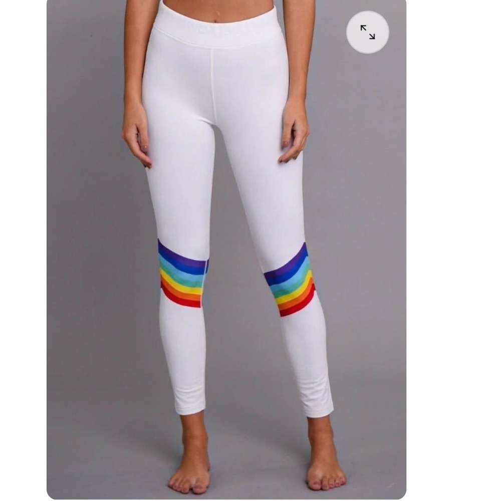 OOSC Rainbow Road Leggings White Rainbow Chevron Ski Base Layer Gym Yoga Womens - Picture 3 of 12